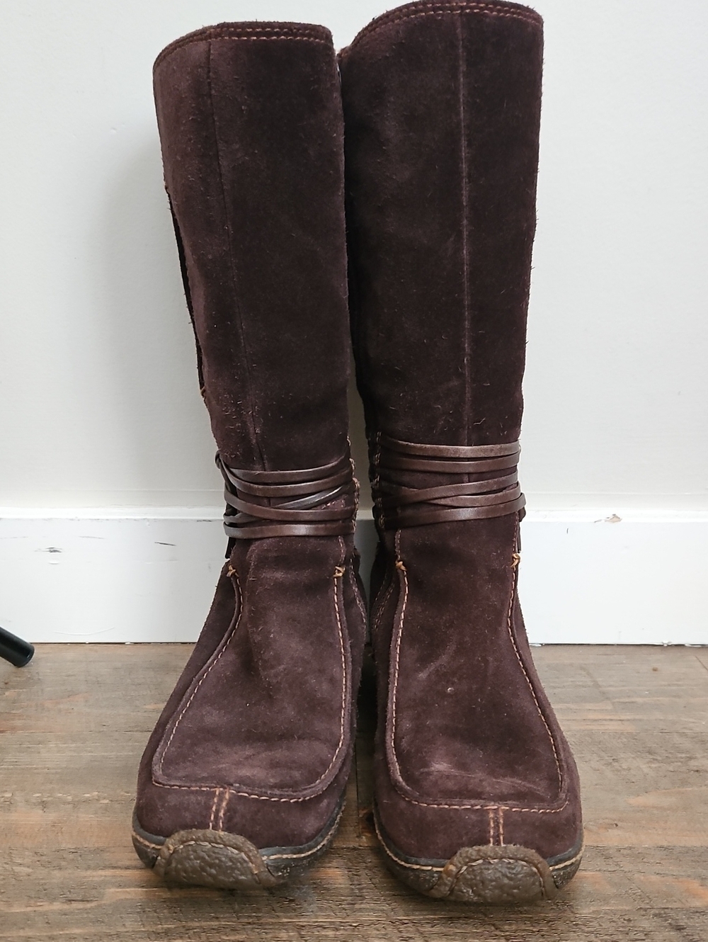 Timberland Women's Tall Boots Suede Leather Brown with Wrap Detail